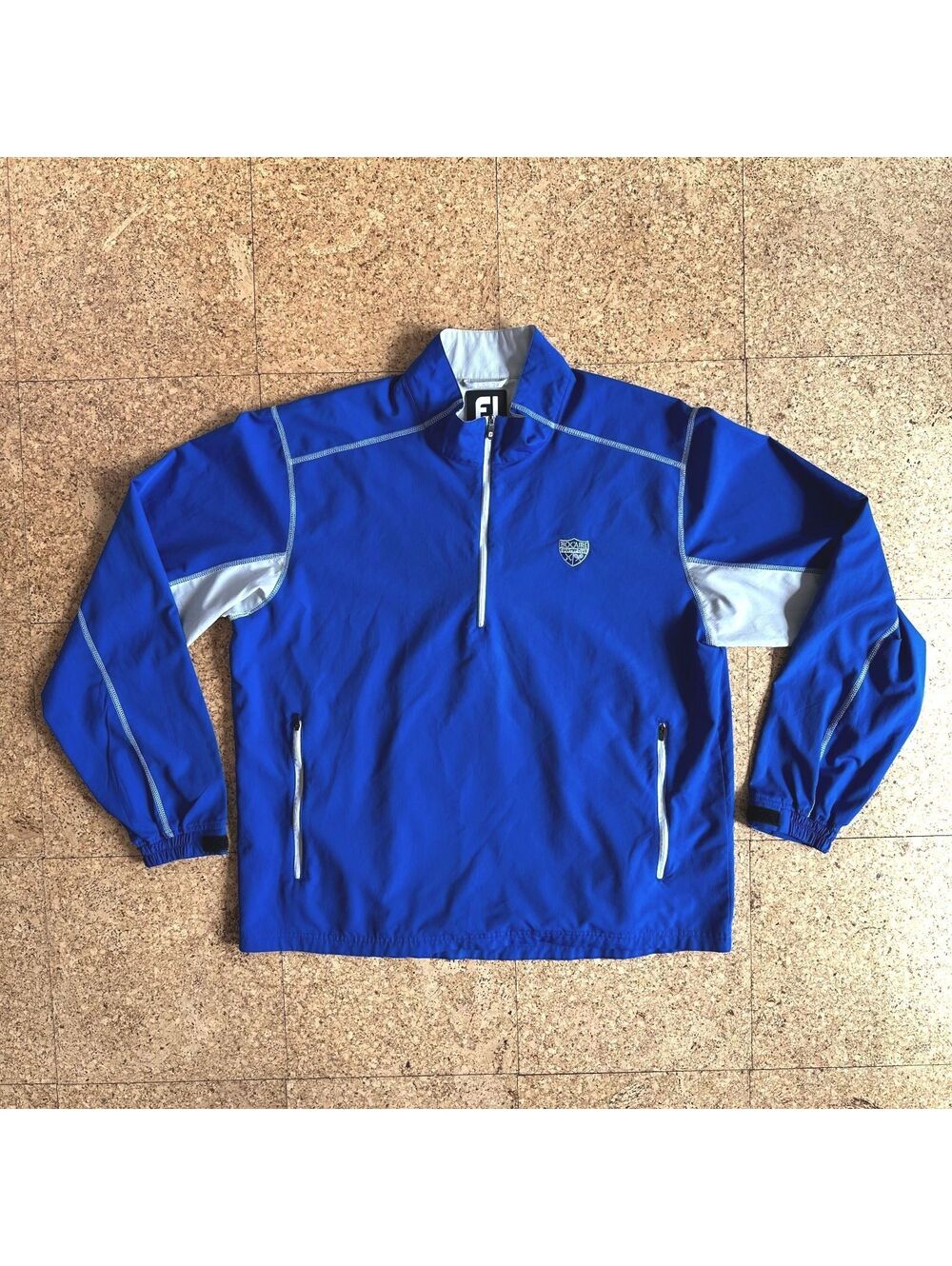 FootJoy Blue Quarter Zip Windbreaker Men's XL Bocaire Country Club Golf Logo EUC